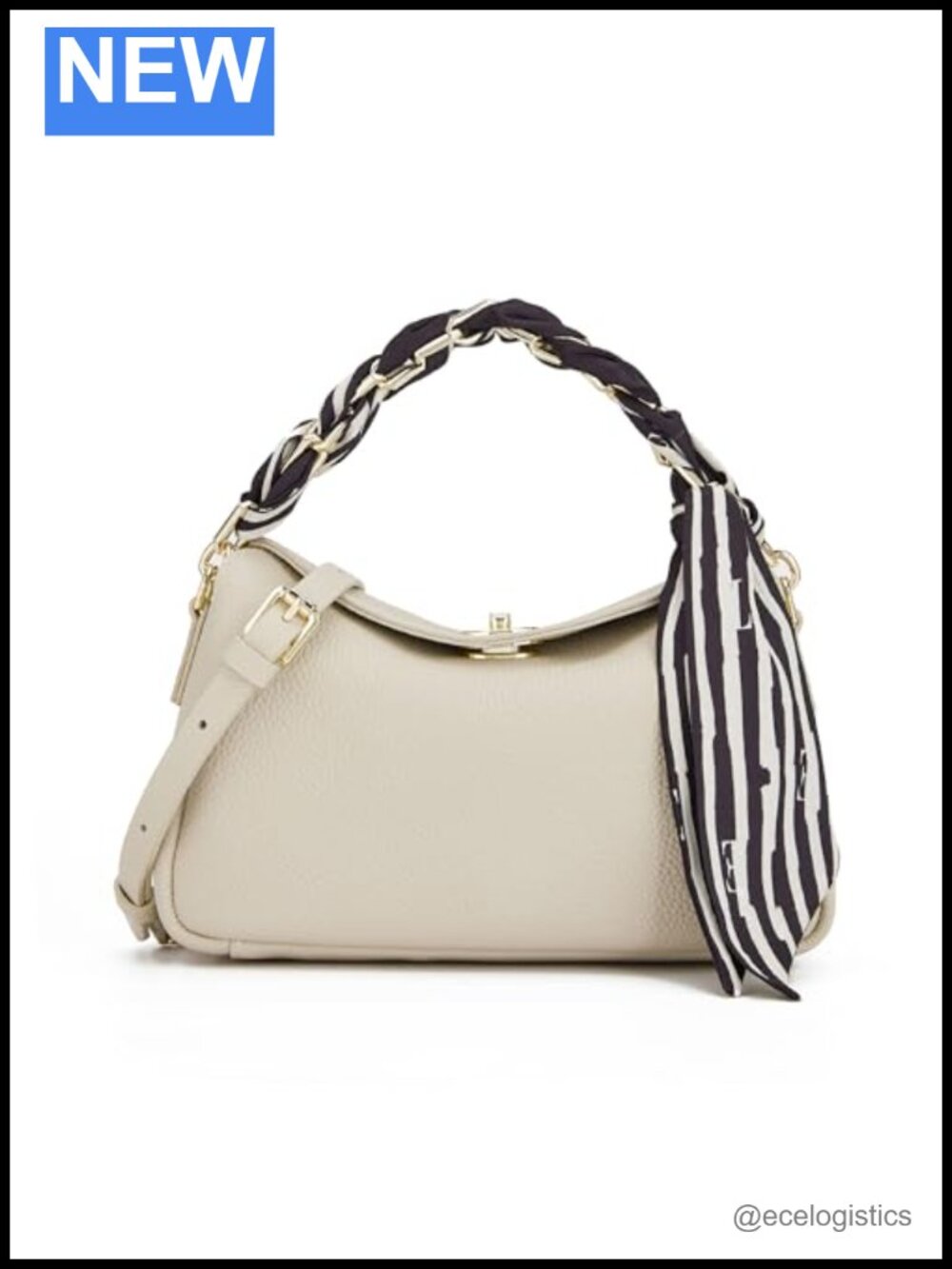 FULL-GRAIN LEATHER Chain Shoulder Bag Adjustable Crossbody Bag Gold-Tone